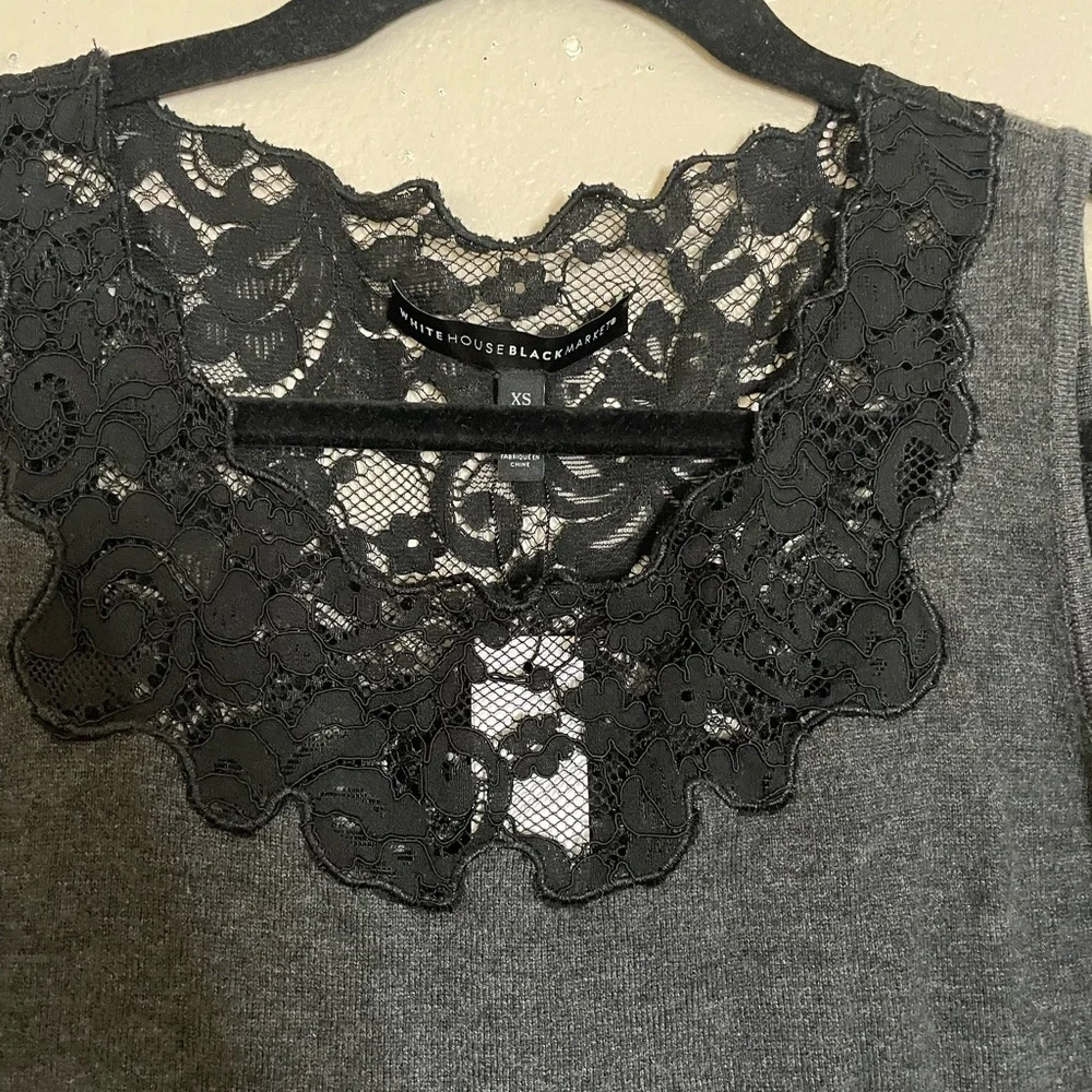 White House Black Market Wool Blend Gray Lace Trim Chemise size XS
